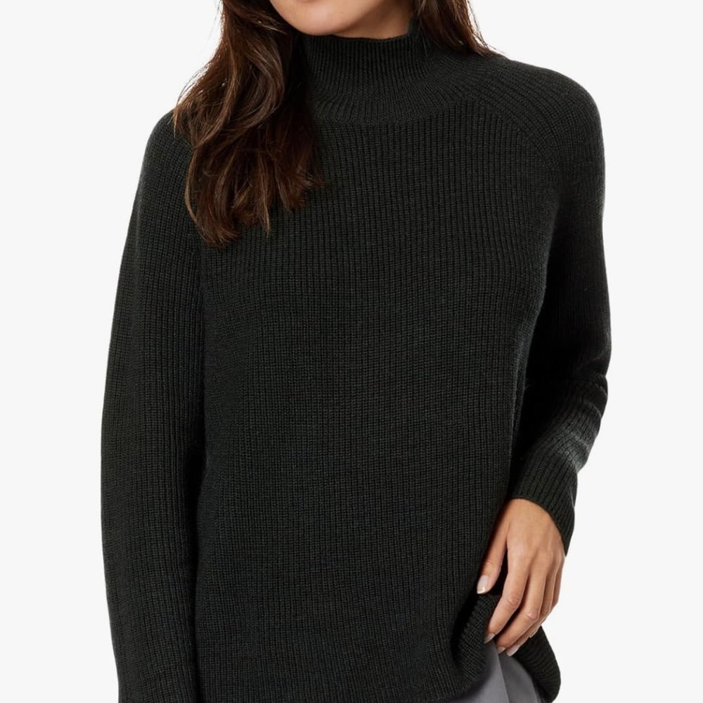 Eileen Fisher | Superfine Merino Wool Turtleneck Raglan Sweater | Ivy | Petite M